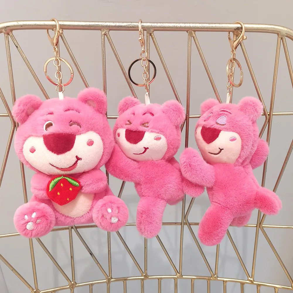 24Pcs 13-15cm Disney Lotso Strawberry Bear Plush Keychain