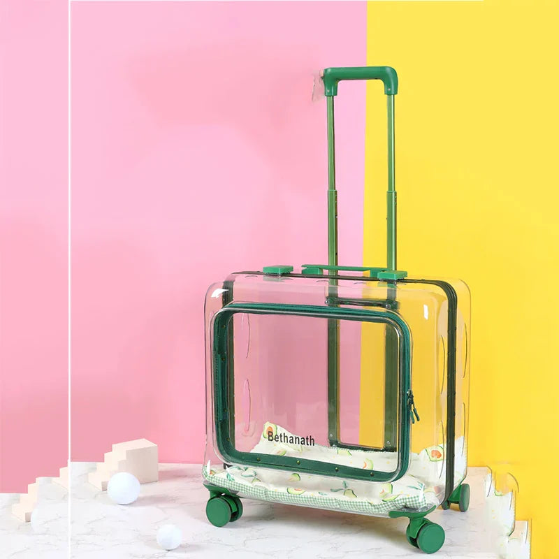 Clear Animal Cats Carriers Pet Trolley Stroller Pocket