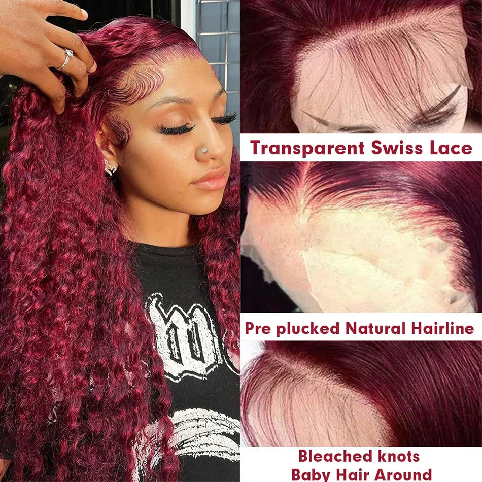 Deep Wave Wig 99j Burgundy Lace Front Wig