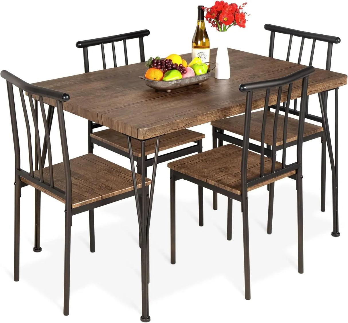 5-Piece Metal and Wood Indoor Modern Rectangular Dining