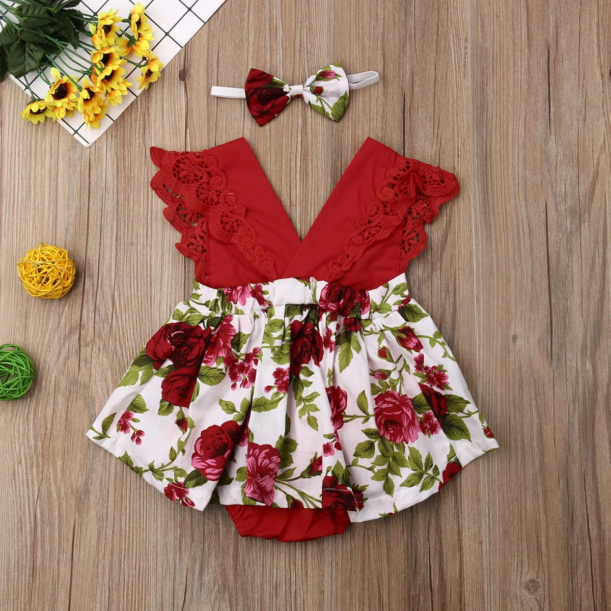 Newborn Baby Girl Princess Rompers Floral Print Sleeveless