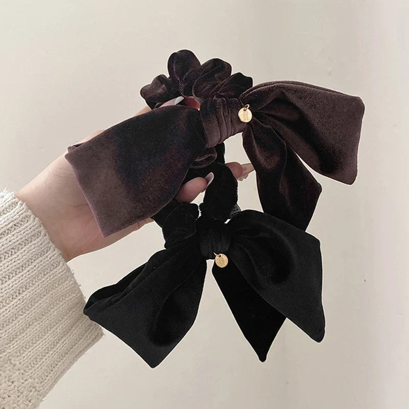 New Vintage Velvet Bow Scrunchie Rabbit Knot Hair