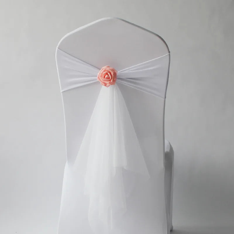 10pcs/lot Stretch Organza Chair Sash with Rose Ball