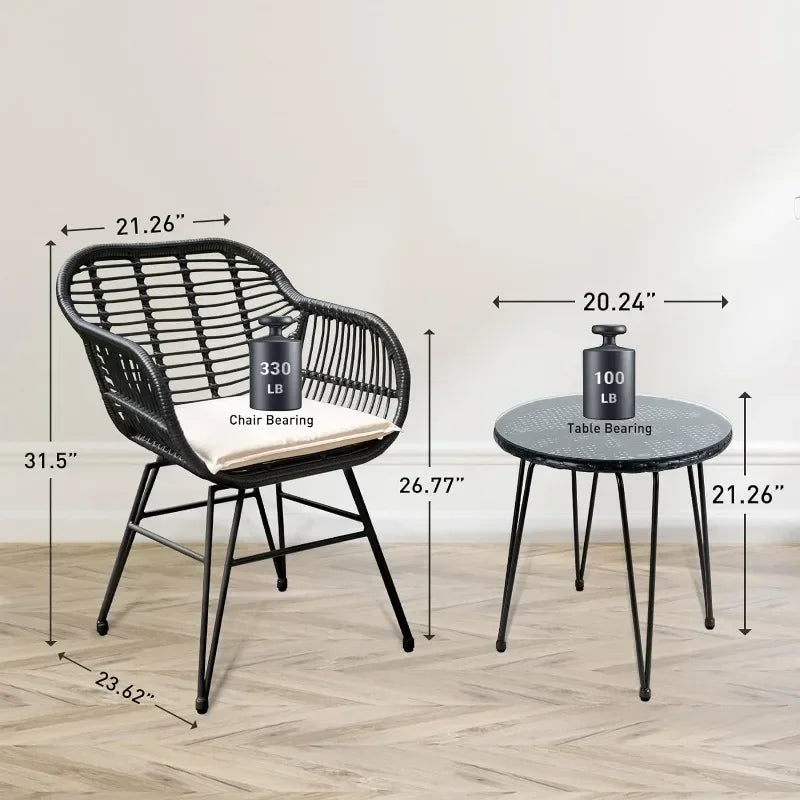 Leasbar 3 Piece Outdoor Wicker Conversation Bistro Set,