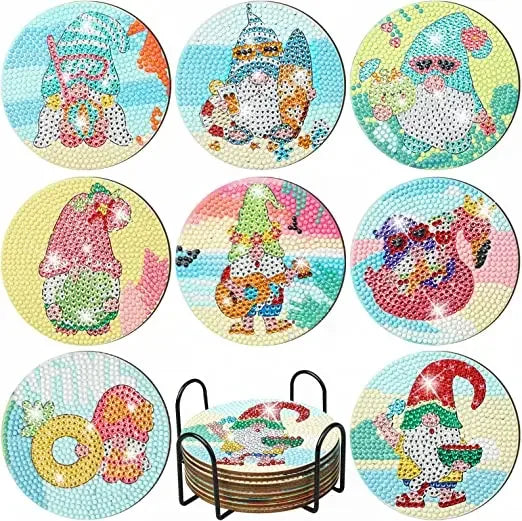 8Pcs DIY Diamonds Painting Coaster Animal Flower Non-slip