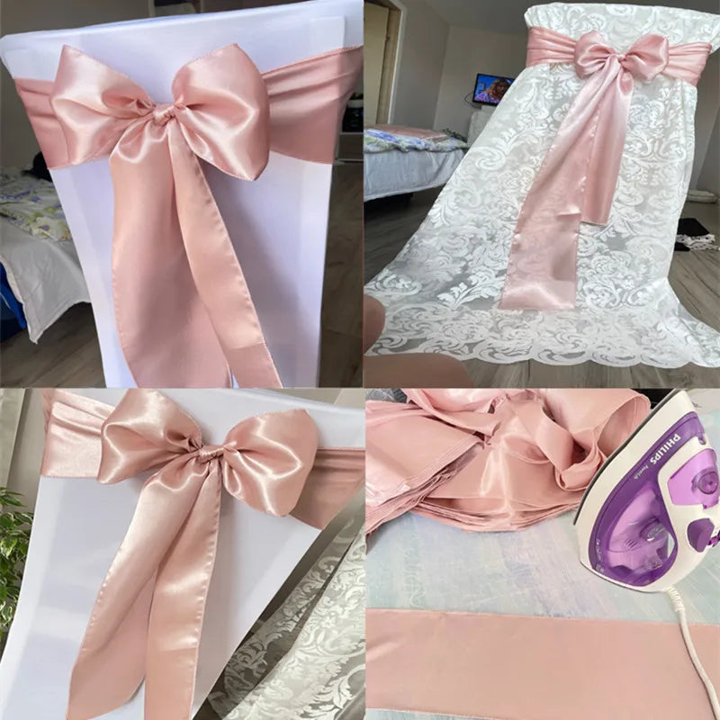 25pcs Rose Gold Satin Chair Bow Sashes Wedding