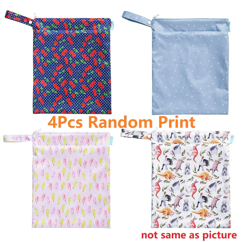 HappyFlute 30*36CM Dry&Wet Random-Print-4Pcs 2Pocket Zipper Snap Handle