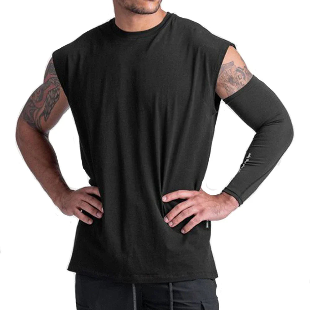 Mens Cotton Sleeveless Shirts Loose Vest Gym Bodybuilding