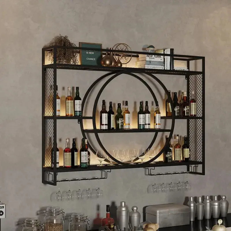 Luxury Metal Bar Cabinet Wine Spice Rack Open