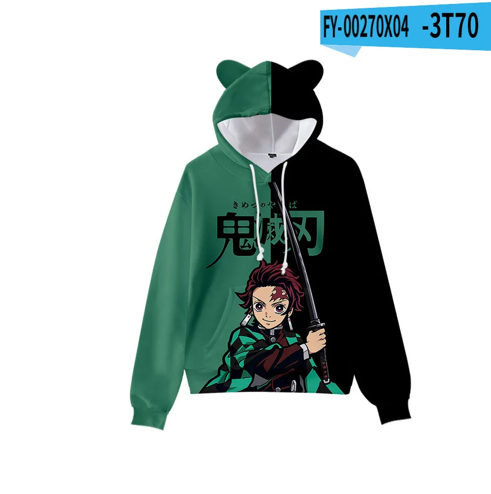 Anime Demon Slayer Hoodies Women Cat Ears Cartoon