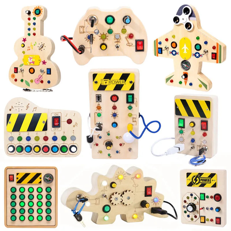 Children Busy Board Montessori Toys Wooden With Led