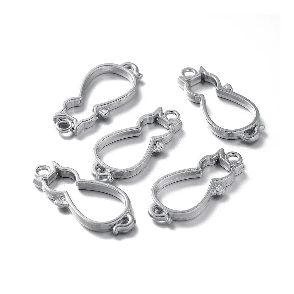 10PcsLot Metal Cat Shape Charms Hollow Frame Blank