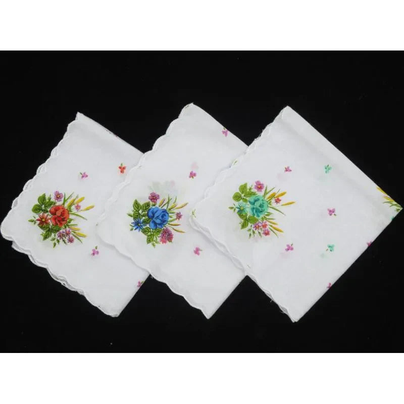 HOT white Ladies square Handkerchief Cotton Flowers Women