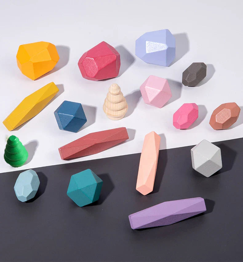 Pcs Wooden Stacking Rocks Building Blocks, Colored Solid