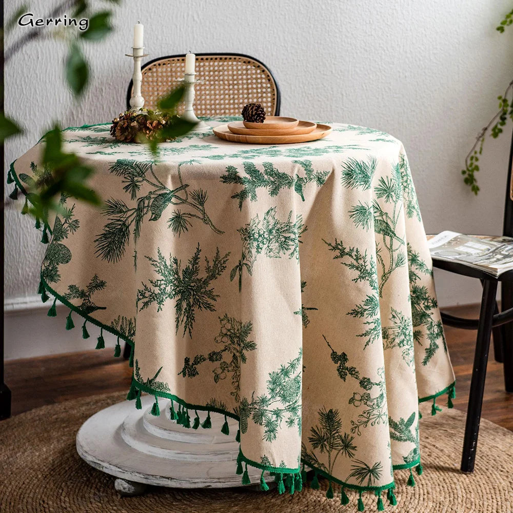 Gerring Cotton Linen Tablecloths Green Printed Table Cloth