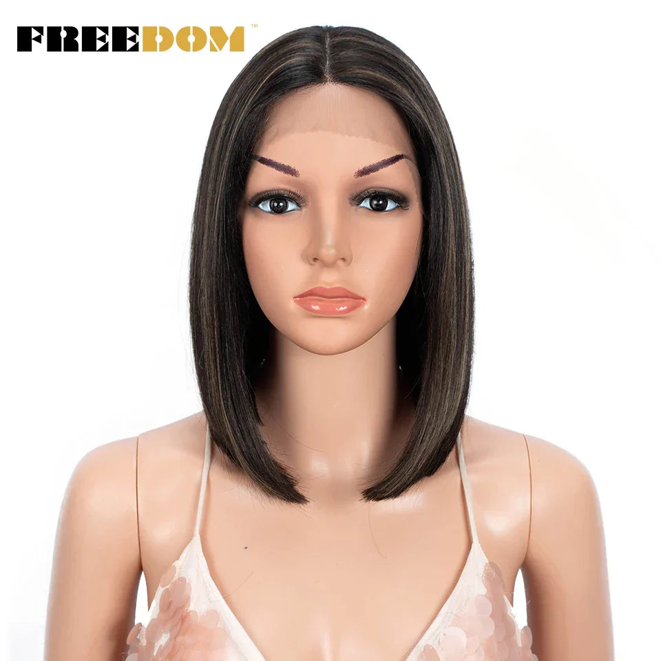 FREEDOM Straight Synthetic Lace Wigs Short Bob Ombre