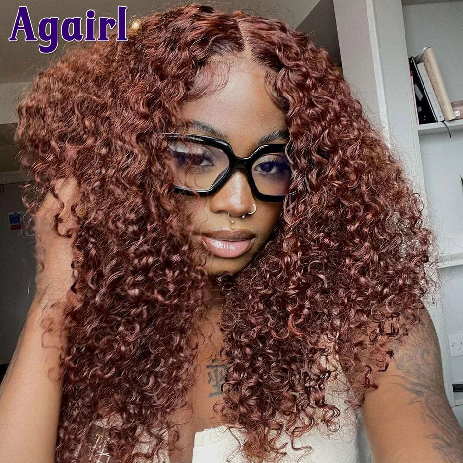 Orange Brown 13x6 Deep Curly Short Bob Human