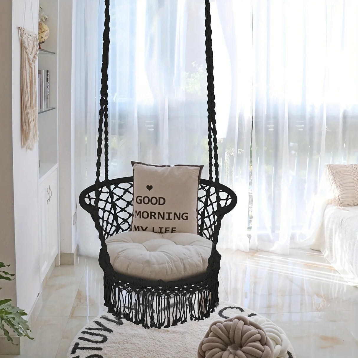 1pc Hanging Hammock Chair, Cotton Rope, Macrame Swing,