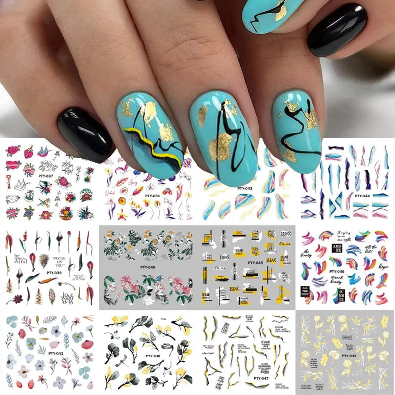 12 Designs Nail Stickers Set Mixed Floral Geometric