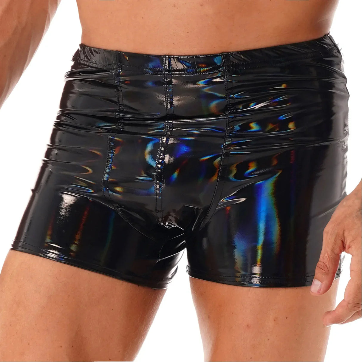 Sexy Mens Wet Look Patent Leather Boxer Briefs