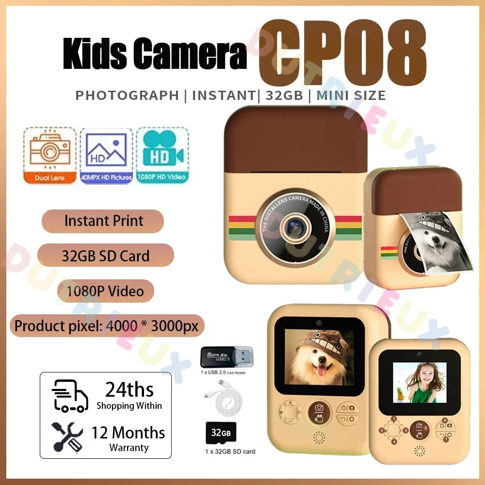 Children Camera CP08 Instant Print Dual Lens Kids