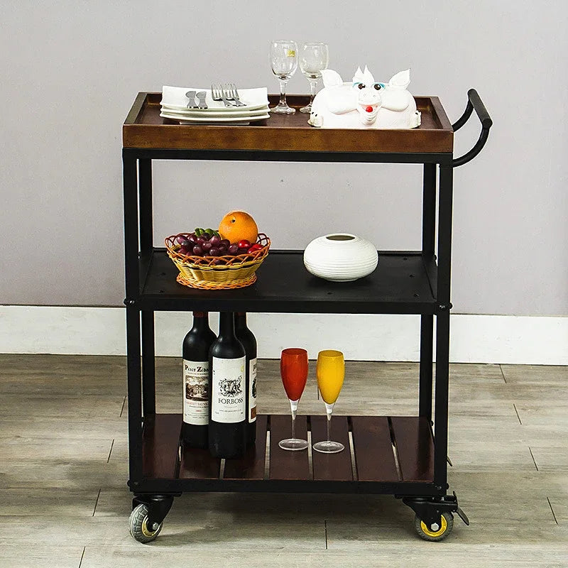Utility Storage Trolley Kitchen Rolling Shelf Solid Wood