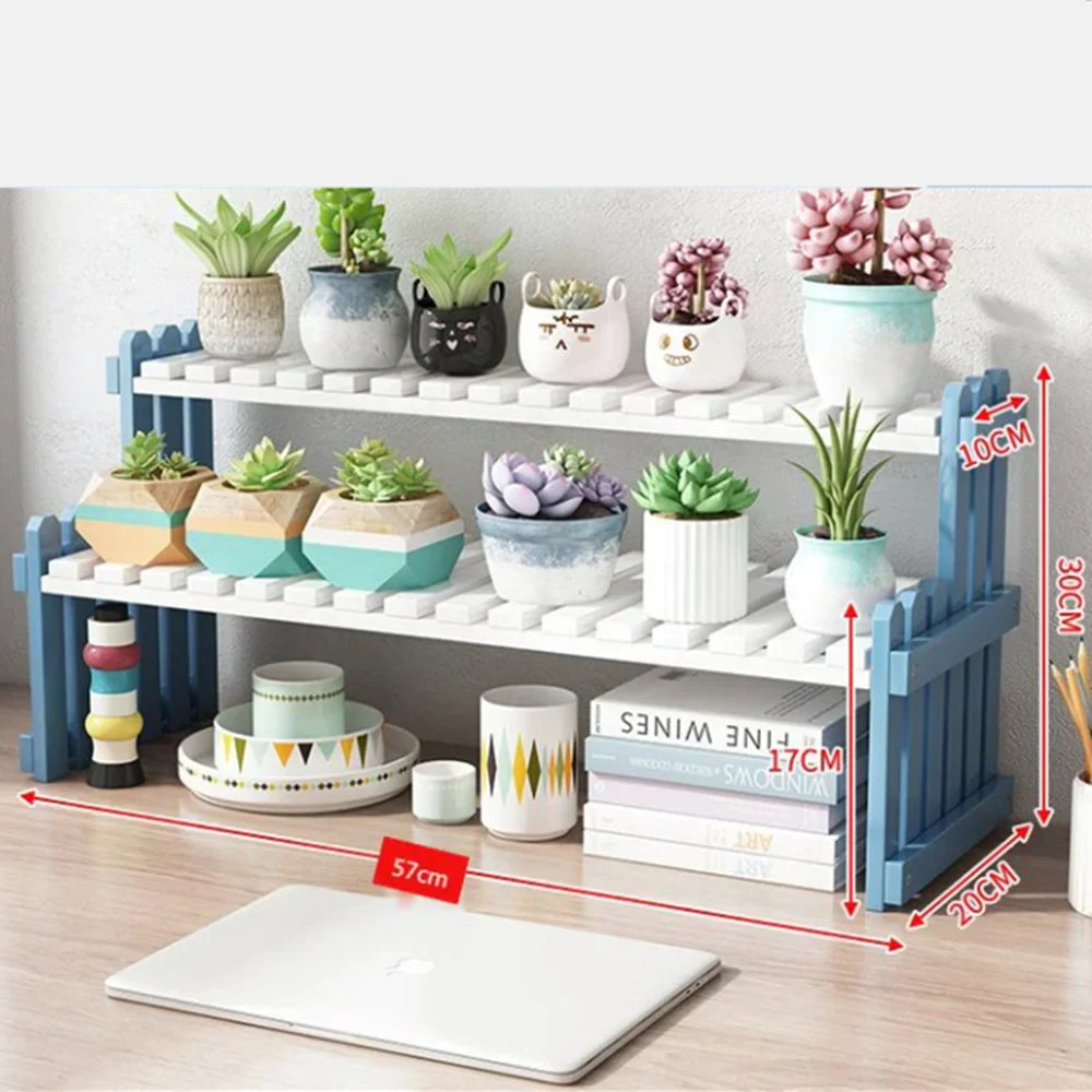 Natural Bamboo Indoor Plant Stand for Desk,Adjustable Desktop