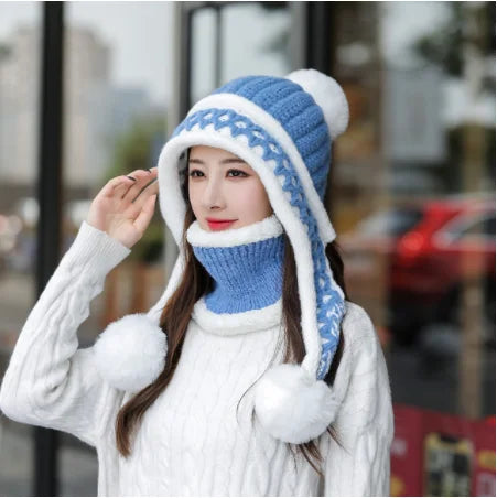 New Knitted Hat Thick Warm Earflap Hats Scarf