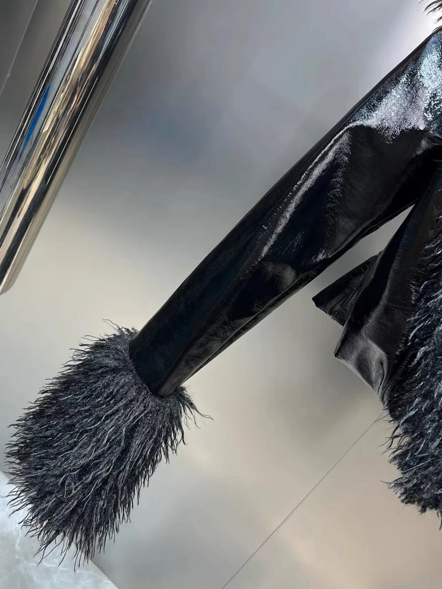 2023 New Autumn Winter Large Lapel Simulated Lamb