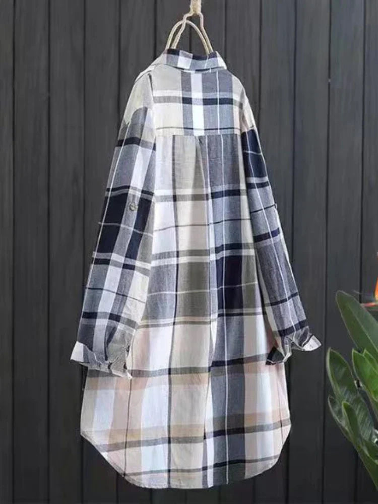 Plus Size Cotton Mid Length Plaid Print Women