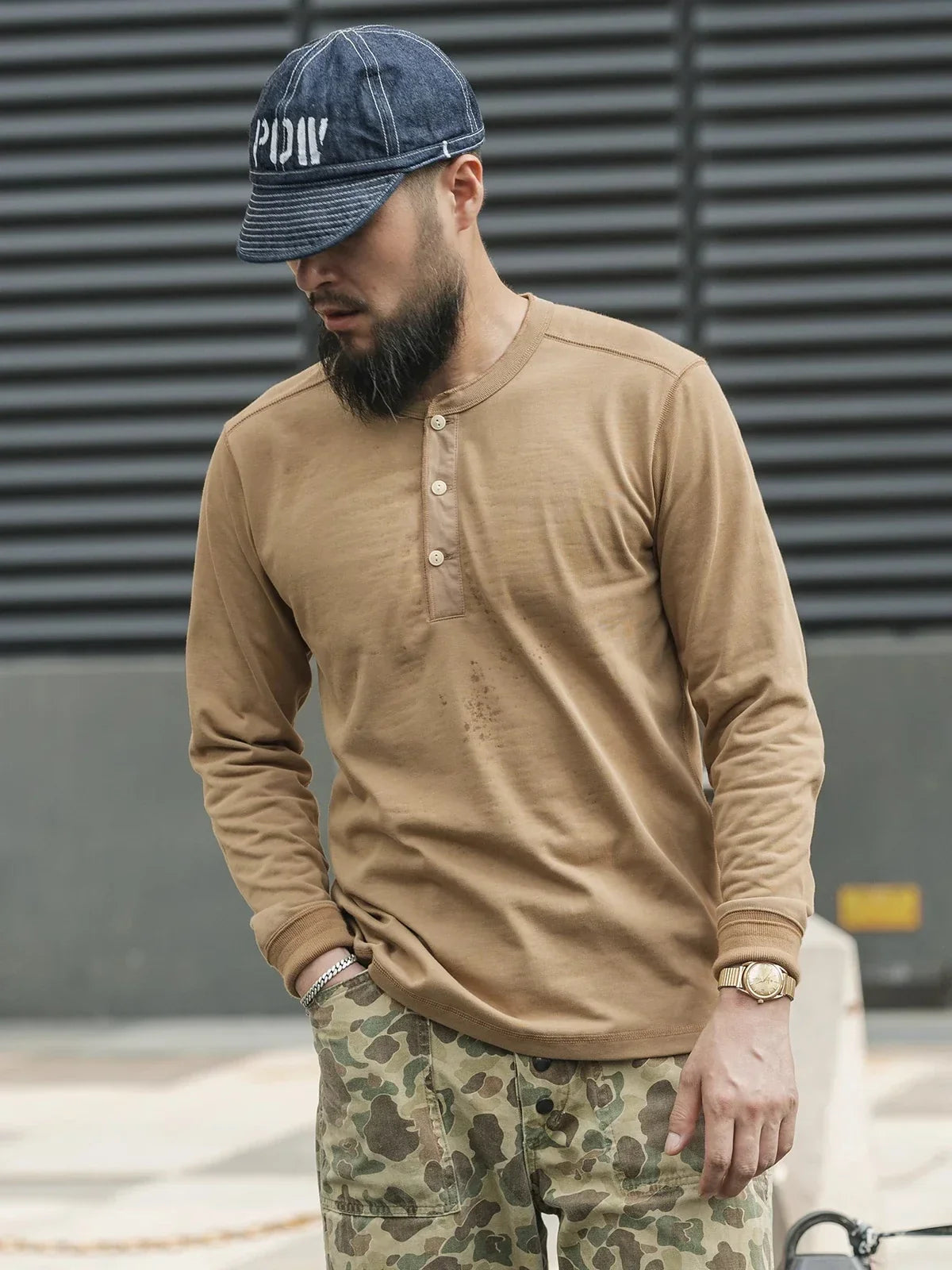 Bronson 350g Heavyweight L/S Henley Shirt Vintage Plain