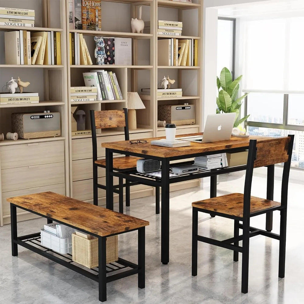 4 Pieces Dining Table Set, Industrial Dining Table