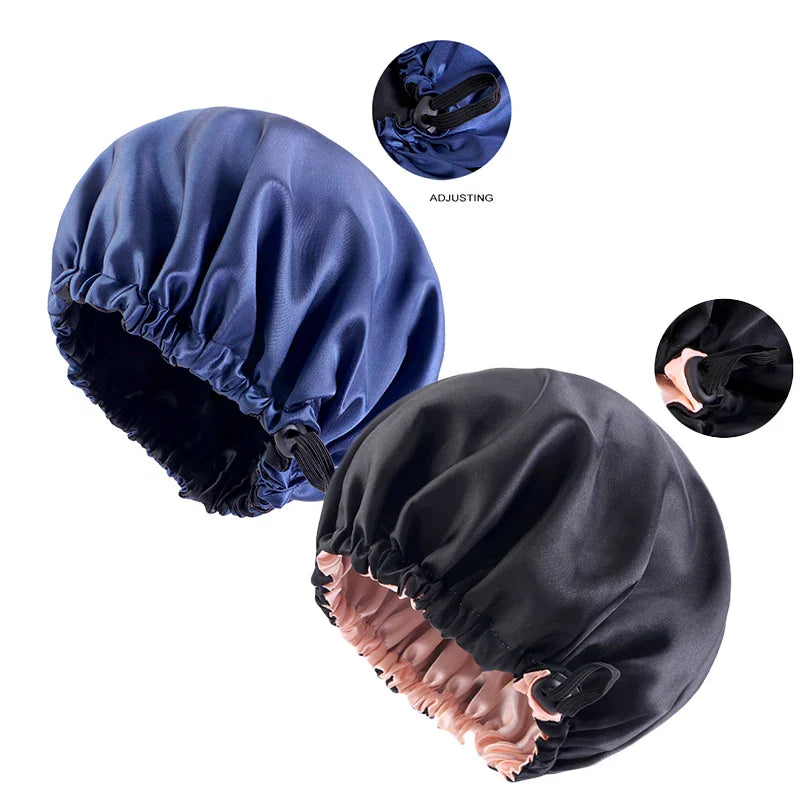 2PCS/LOT Satin Bonnet Double-Deck Flat Buckle Adjustable Nightcap