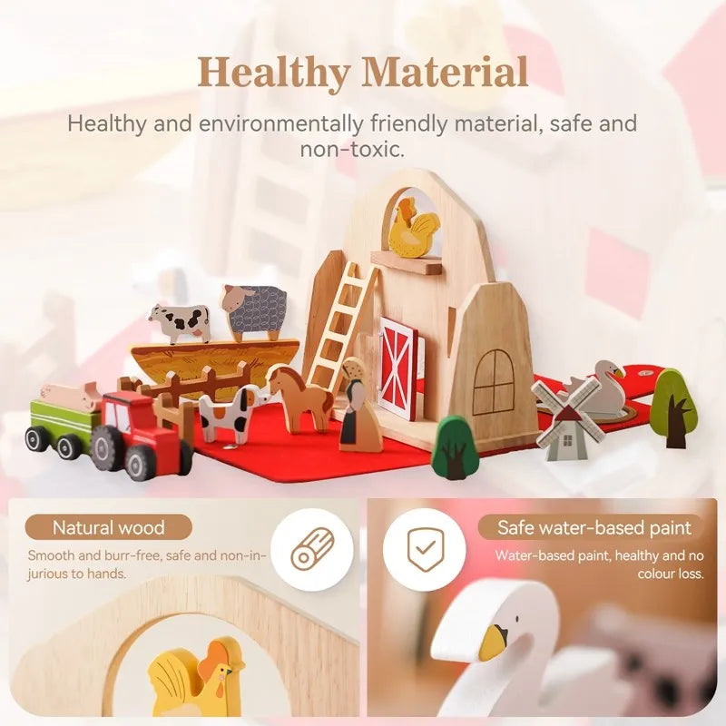 Montessori Baby Wooden Block Toys Barn Model Stacking
