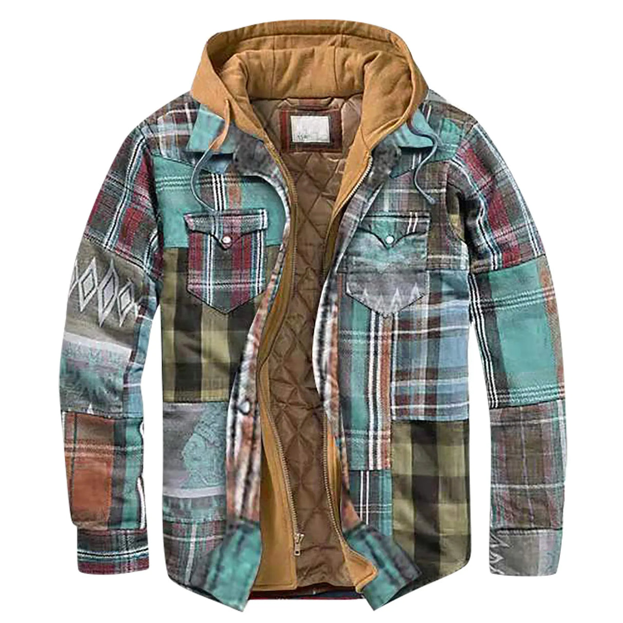 Men's Quilted Lined Button Down Plaid Shirt Add