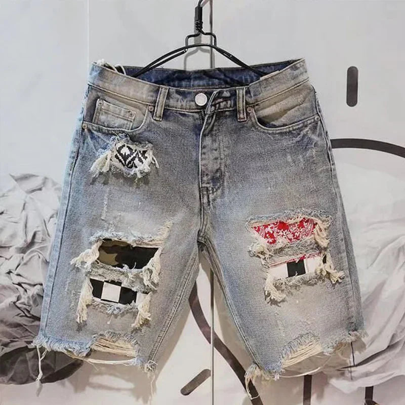 Summer Men Hole Denim Short Pants Fashion Beggar