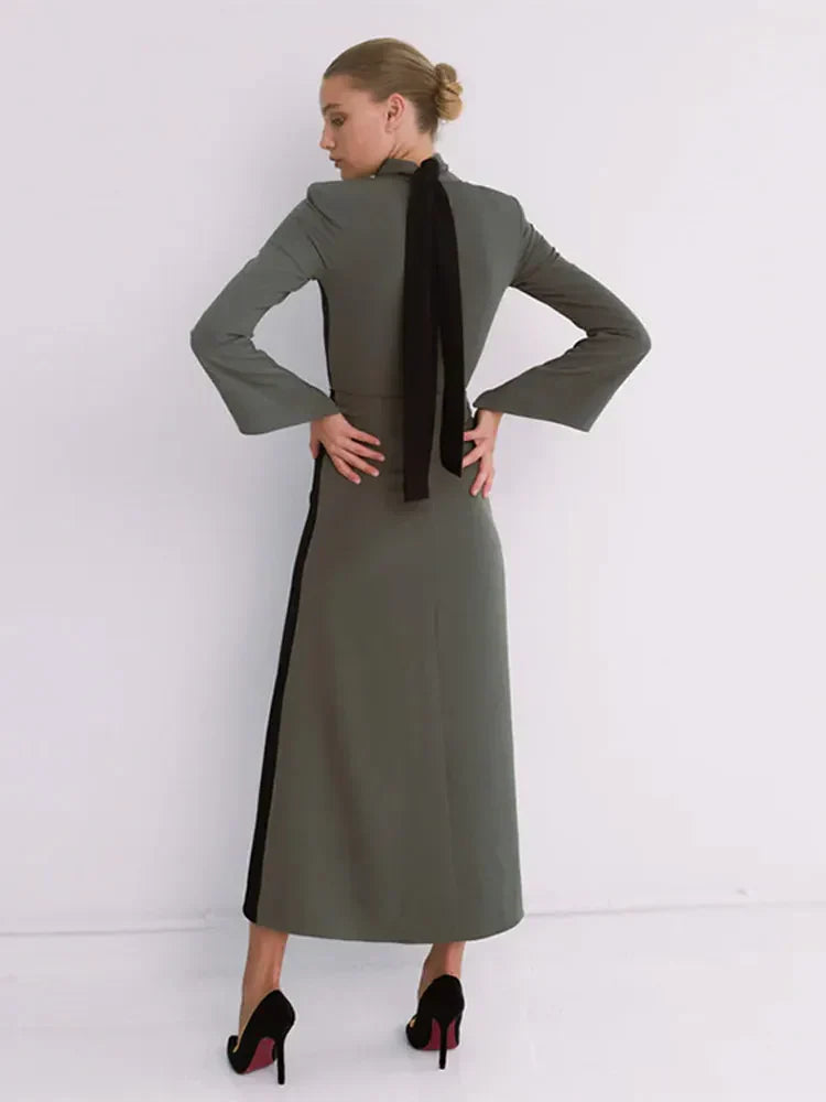 Sexy Patchwork Contrasting Colors Lace Up Dress Women