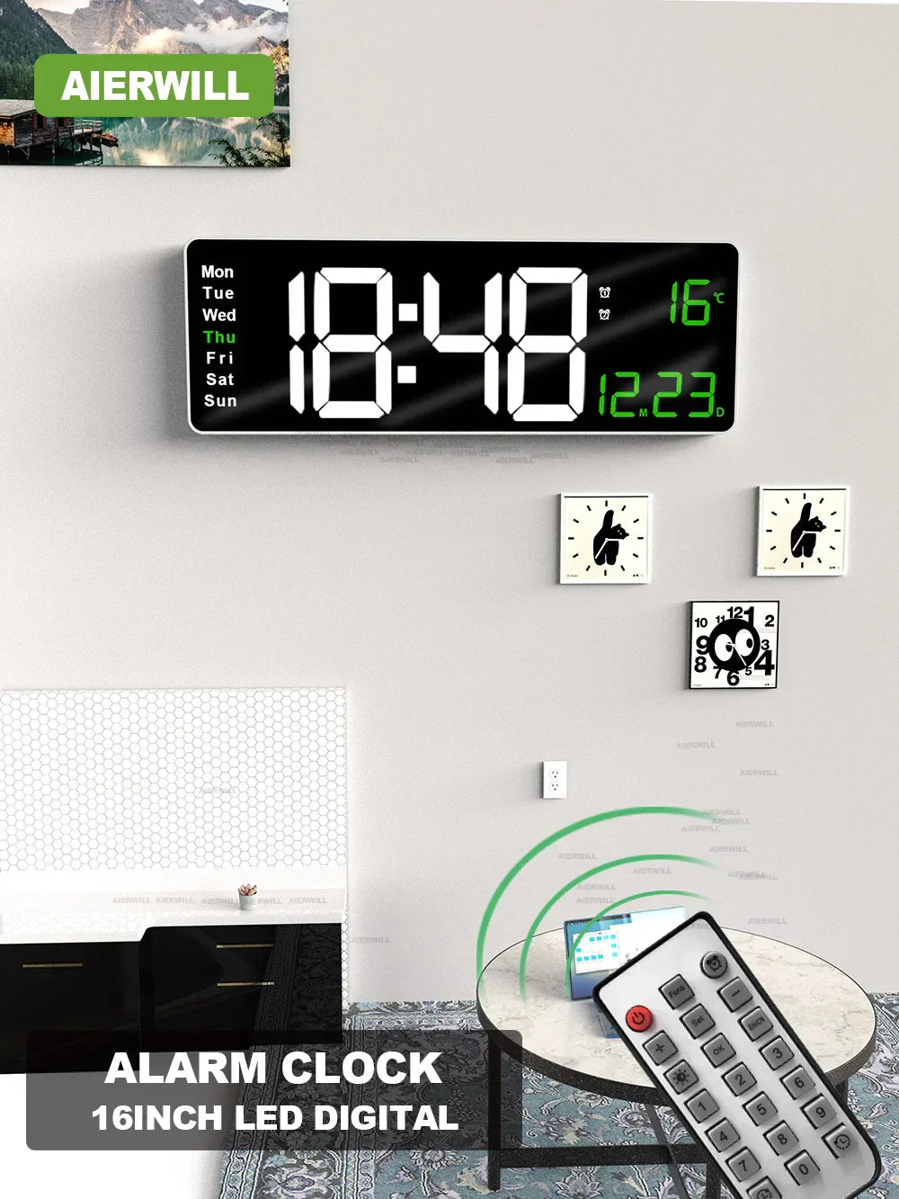 16inch Digital Wall Clock Large LED Alarm Clock