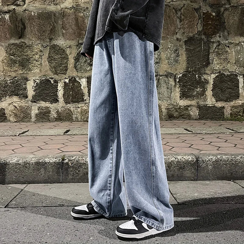 Korean Fashion Men's Baggy Jeans Elastic Waist Classic