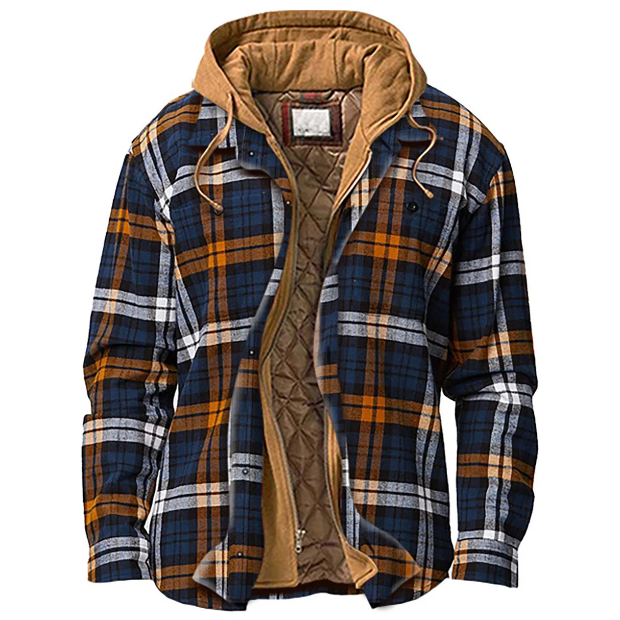 Men's Quilted Lined Button Down Plaid Shirt Add