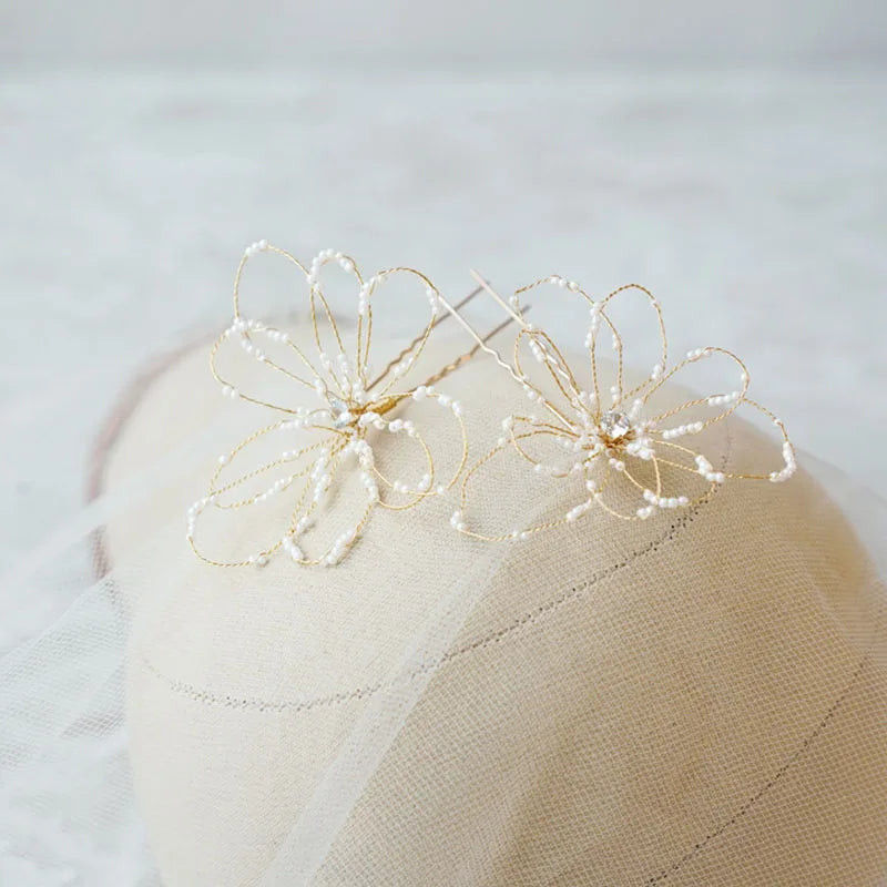 SLBRIDAL Handmade Rhinestones Crystal Pearls Bridal Hair Pin