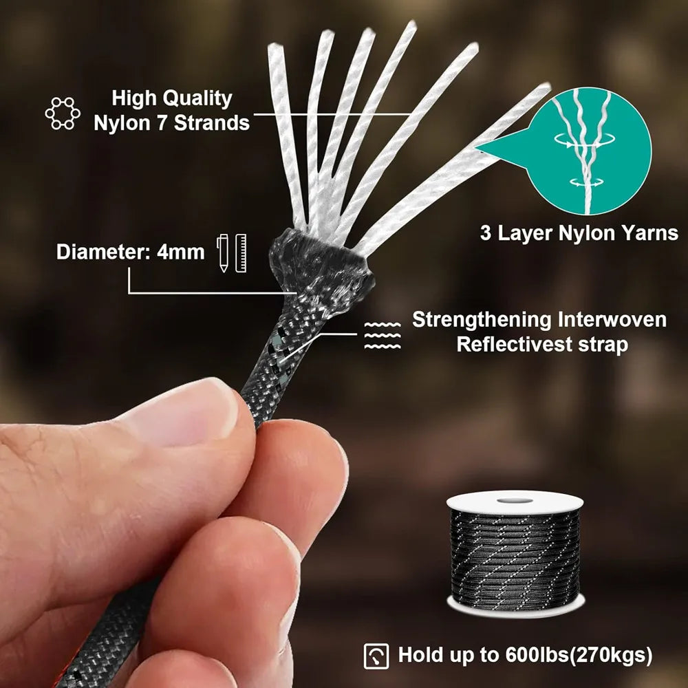 Reflective Paracord 550 Cord 7 Strands 4mm Tent