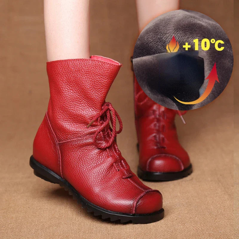 Women Shoes Retro Original Leather Short Boots Warm