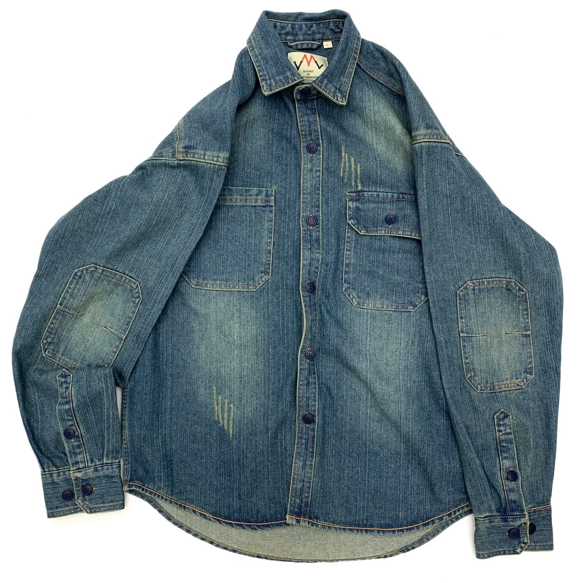 Retro Heavyweight Thick Cotton Denim Men's Shirts Patch