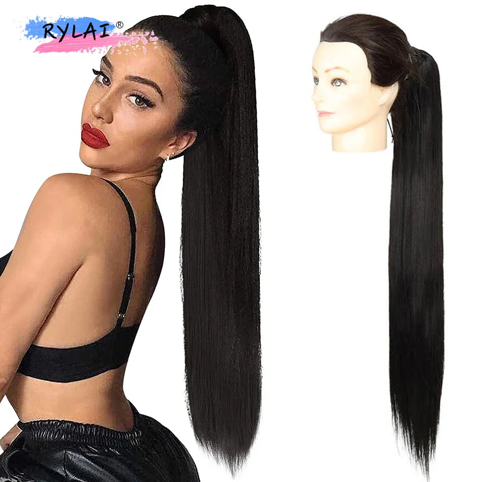 Long Curly Ponytail 80CM Synthetic Drawstring Ponytail Extensions