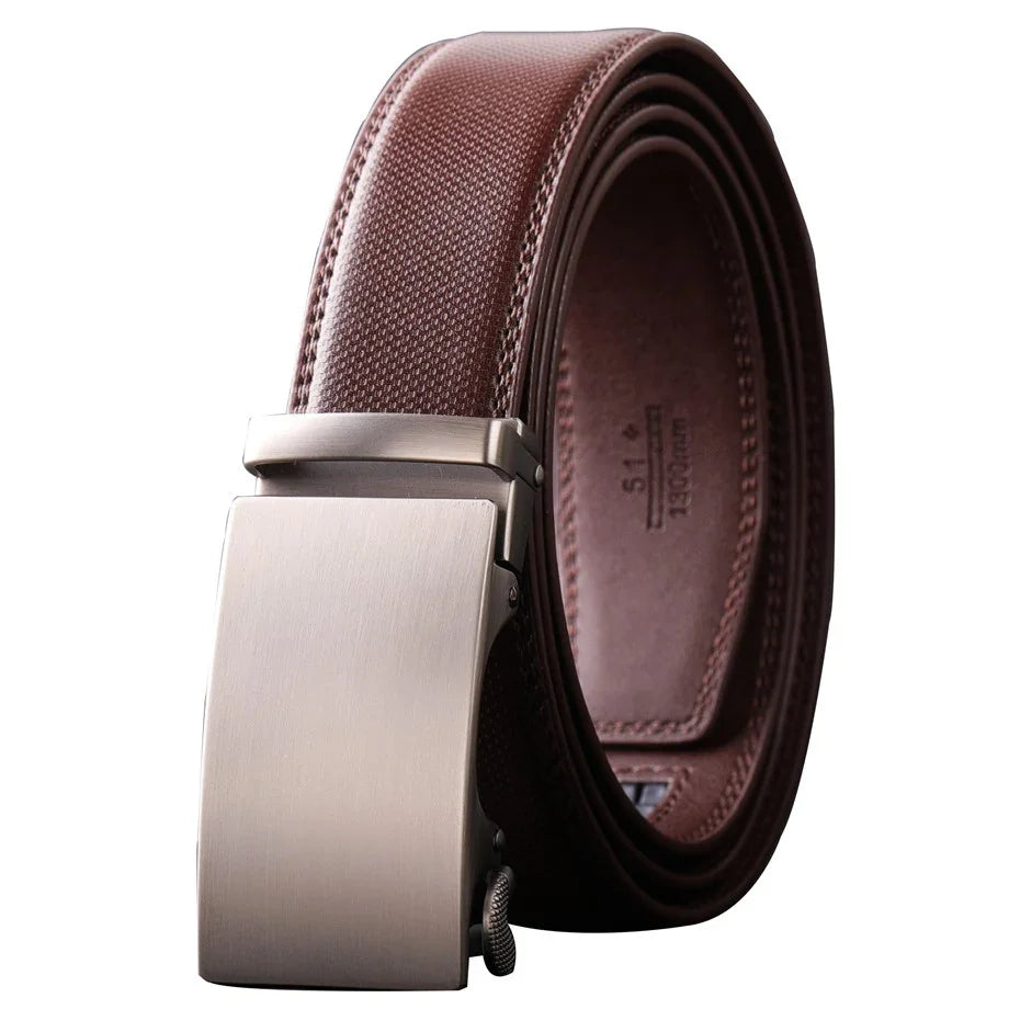 Plyesxale Brown Leather Belt Men 2024 Automatic Buckle
