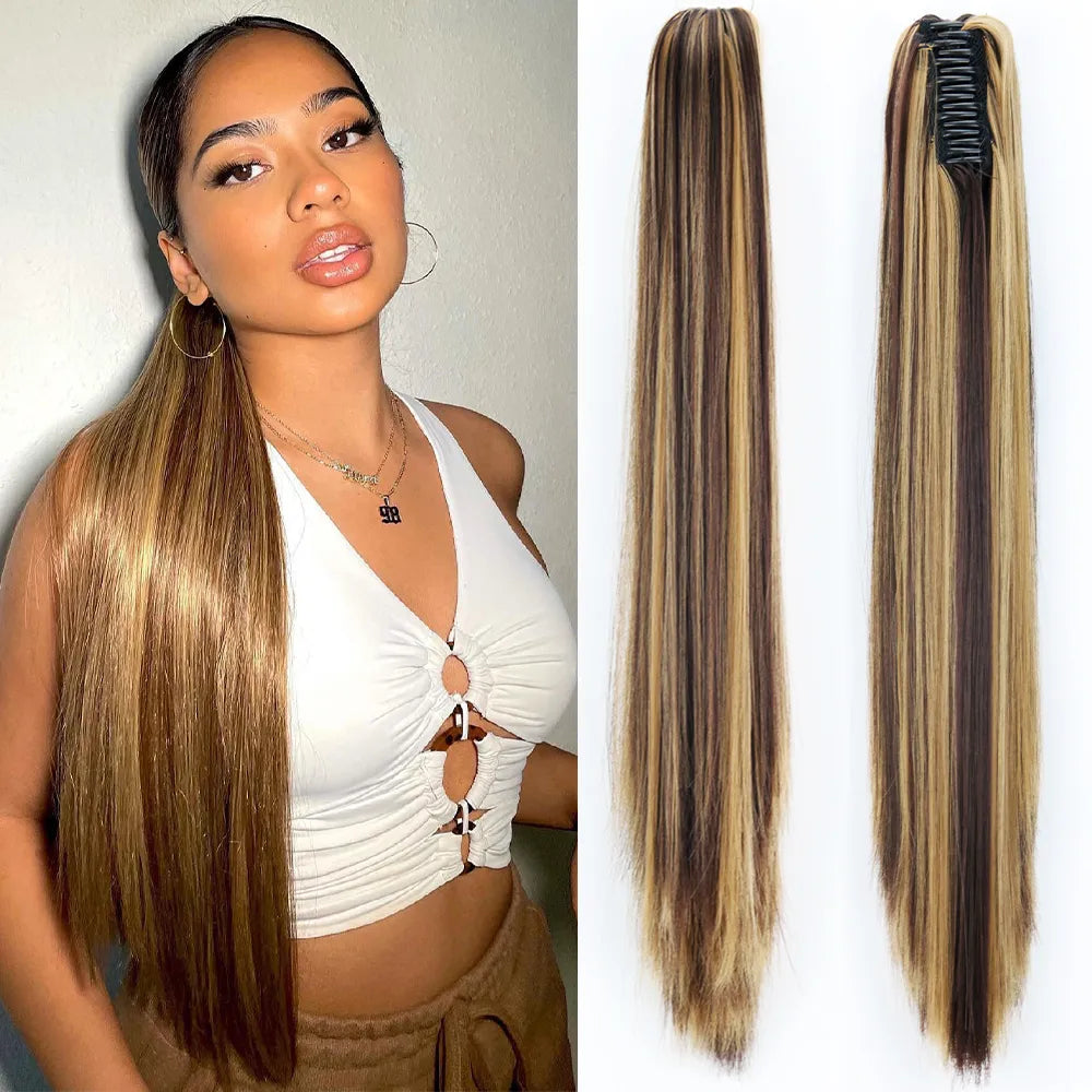 Synthetic Claw Clip On Ponytail Hair Extensions Long