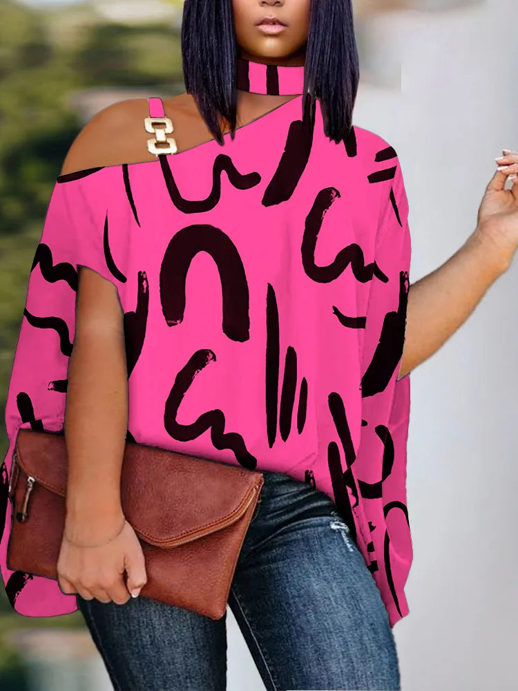 Plus Size Elegant Top Womens Plus Graffiti Print