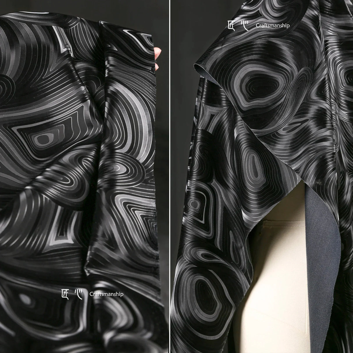 Leather Fabric Black Water Grain Hard Textured Jacket
