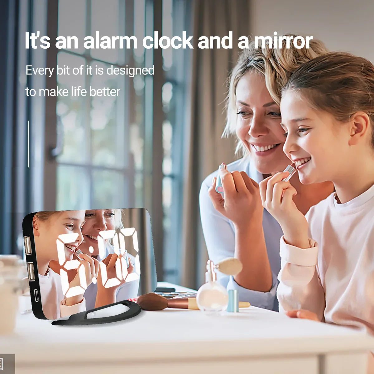 New Digital Alarm Clock 7" Large LED Mirror